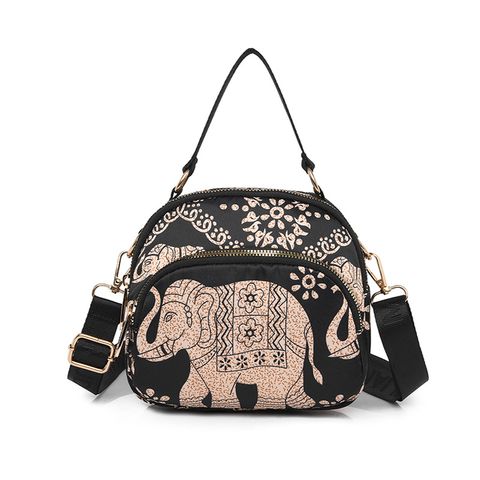 Women's Small Oxford Cloth Elephant Vintage Style Shell Zipper Dome Bag