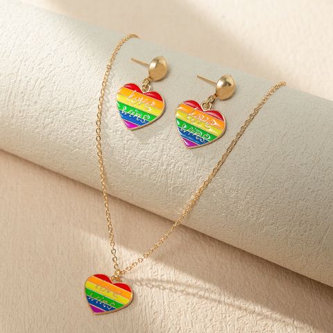 IG Style Simple Style Letter Rainbow Heart Shape Alloy Painted Women's Jewelry Set