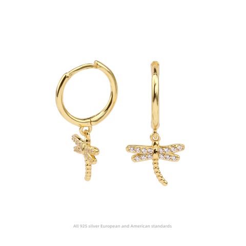 1 Pair Sweet Simple Style Dragonfly Plating Inlay Sterling Silver Zircon Drop Earrings