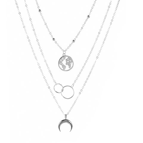 Casual Simple Style Circle Earth Moon Alloy Plating Hollow Out Women's Three Layer Necklace