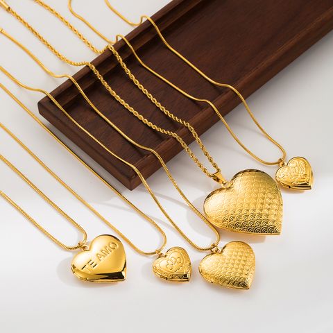Modern Style Letter Heart Shape Flower Stainless Steel Plating Carving 18k Gold Plated Pendant Necklace