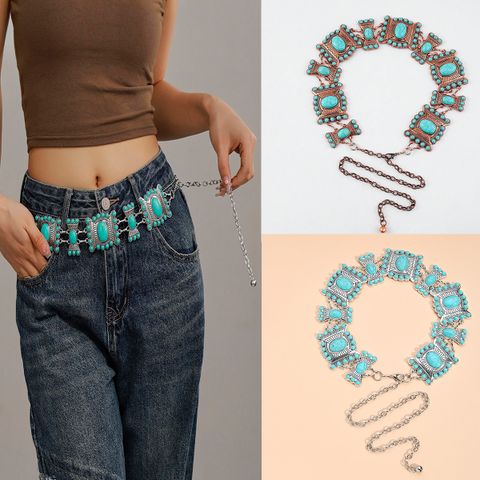 Casual Exaggerated Geometric Alloy Inlay Turquoise Women's Chain Belts