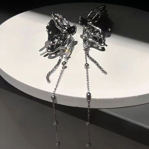 1 Pair Elegant Glam Butterfly Rhinestone Tassel Alloy Silver Plated Drop Earrings
