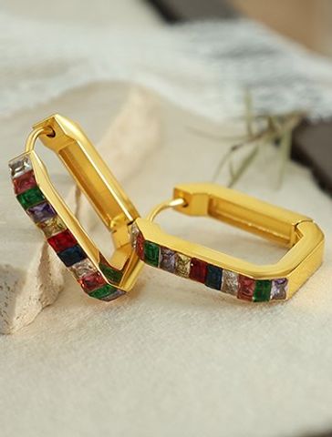 1 Pair Vintage Style Simple Style Rectangle Plating Inlay Titanium Steel Artificial Crystal 18k Gold Plated Earrings