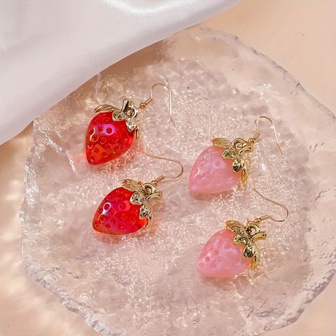 1 Pair Casual Cute Strawberry Resin Drop Earrings
