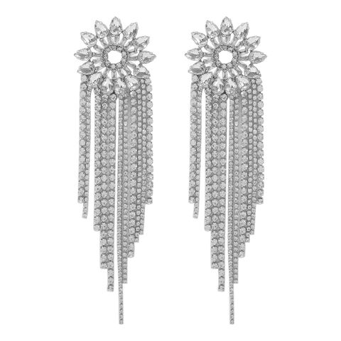 1 Pair Casual Glam Sun Tassel Alloy Rhinestones Drop Earrings