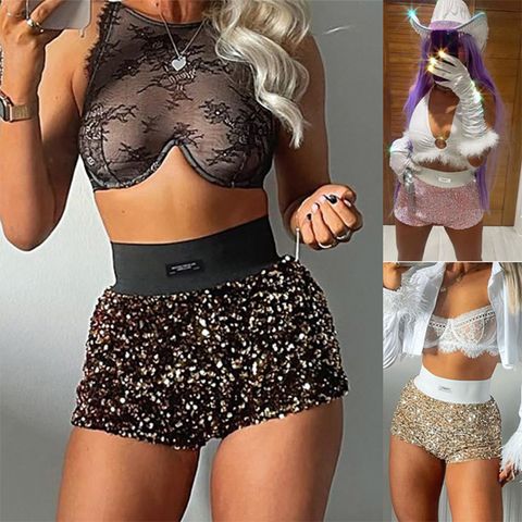 Women's Daily Vintage Style Solid Color Shorts Sequins Shorts