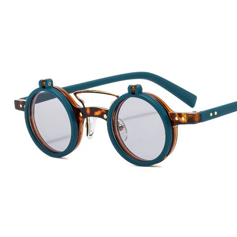 Hip-hop Cool Style Leopard Resin Round Frame Full Frame Optical Glasses