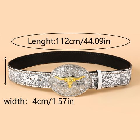 Vintage Style Cowboy Style Printing Animal Pu Leather Printing Metal Button Beads Unisex Leather Belts