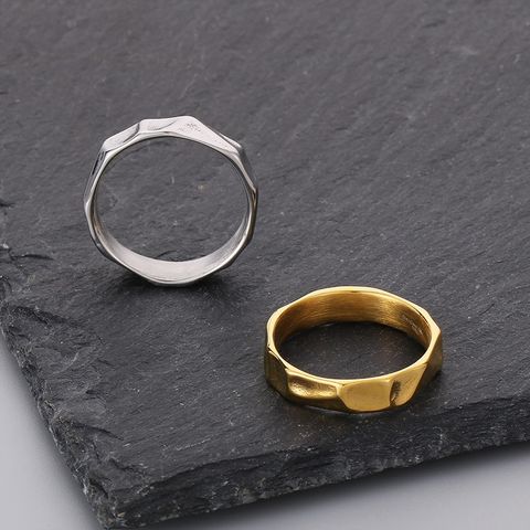 Simple Style Solid Color Titanium Steel 18K Gold Plated Men's Rings