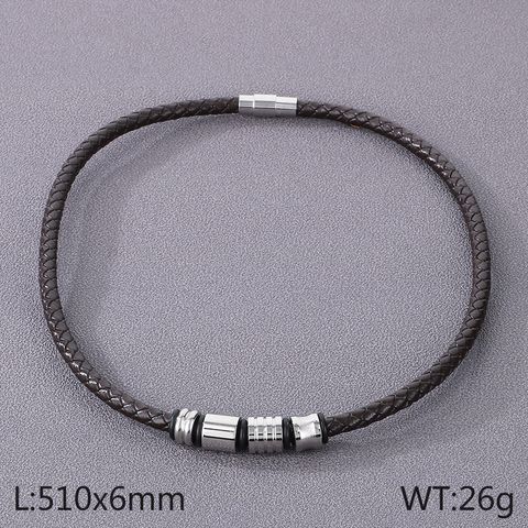 Simple Style Round Pu Leather Men's Bracelets Necklace