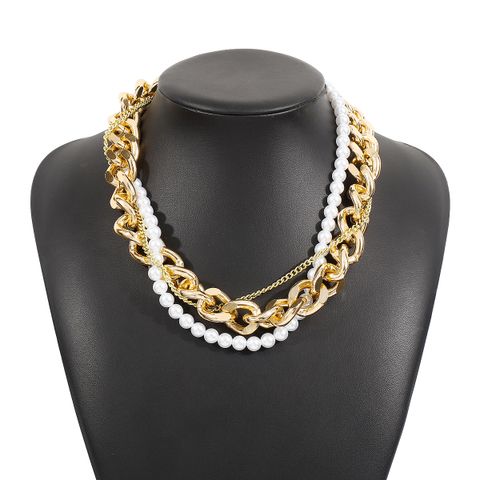 Punk Pearl Chain Imitation Pearl Alloy Criss Cross Women's Necklace