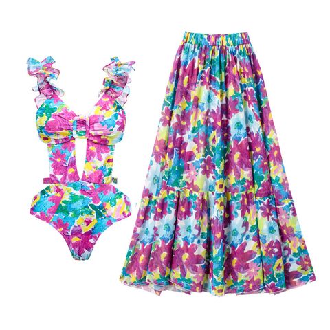 Women's Elegant Lady Ditsy Floral 2 Pieces Set One Piece Swimwear