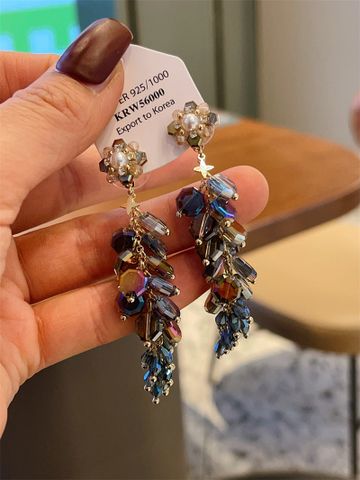 1 Pair Sweet Flower Plating Artificial Crystal Drop Earrings