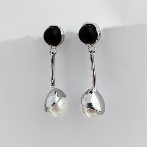 1 Pair Simple Style Round Plating Inlay Imitation Pearl Pearl Drop Earrings