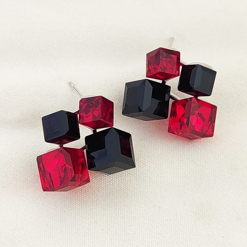 1 Pair Simple Style Square Plating Crystal Copper Ear Studs