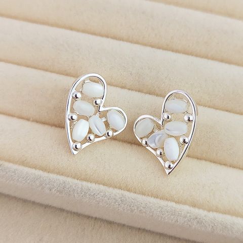 1 Pair Simple Style Heart Shape Plating Inlay Mixed Materials Shell Ear Studs