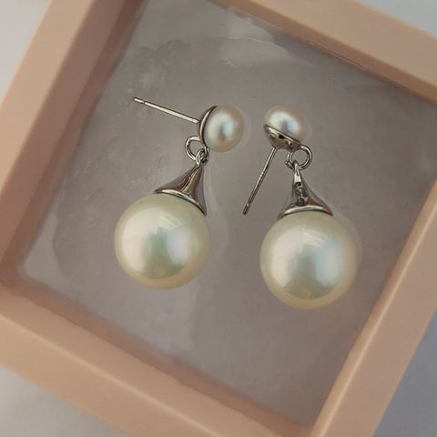 1 Pair Elegant Geometric Plating Inlay Mixed Materials Pearl Drop Earrings