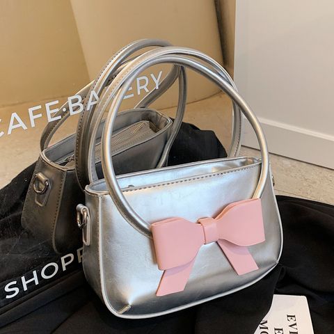 Women's Medium Pu Leather Bow Knot Cute Zipper Handbag