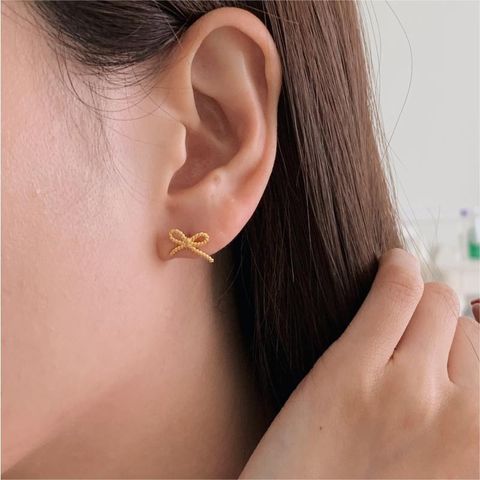 1 Pair Simple Style Bow Knot Plating Sterling Silver Ear Studs