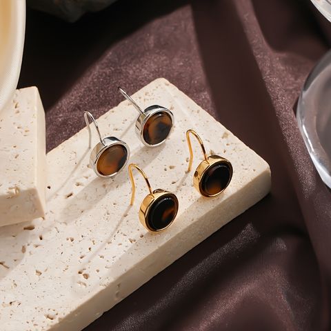 1 Pair Vintage Style Solid Color Inlay Natural Stone Copper Natural Stone Drop Earrings