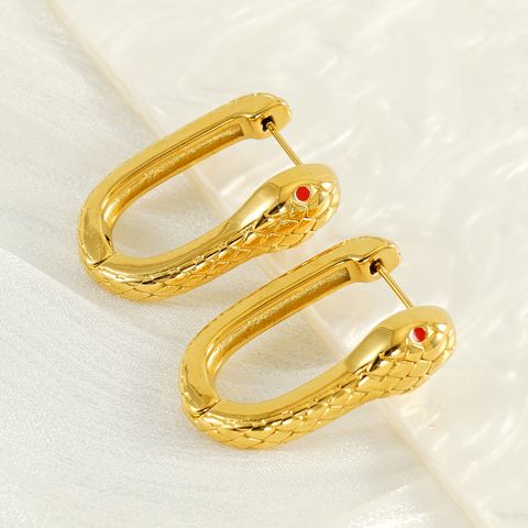 1 Pair Simple Style Snake Plating 304 Stainless Steel 18K Gold Plated Hoop Earrings
