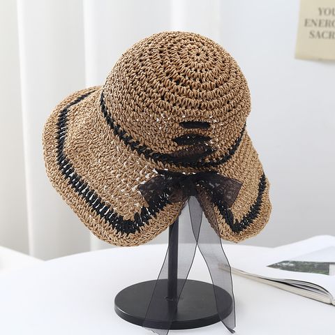Women's Casual Elegant Beach Bow Knot Braid Lace Wide Eaves Straw Hat