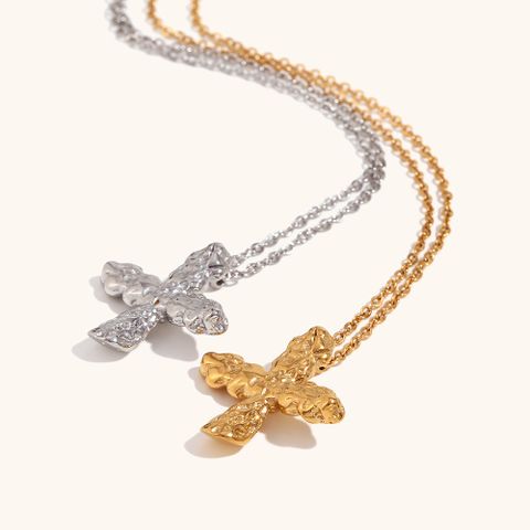 Stainless Steel Titanium Steel Simple Style Cross Plating Pendant Necklace