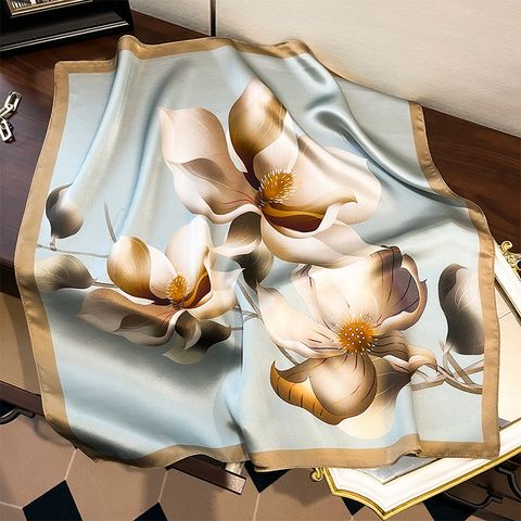 Women's Elegant Flower Mulberry Silk Printing Silk Scarf