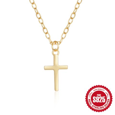 Sterling Silver Simple Style Cross Plating Pendant Necklace