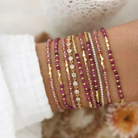 Ig Style Bohemian Round Natural Stone Glass Copper Beaded Women's Bracelets