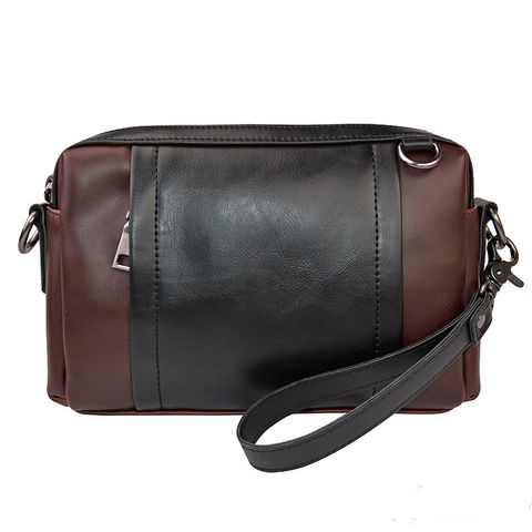 Men's Color Block Solid Color Pu Leather Zipper Clutch Bag