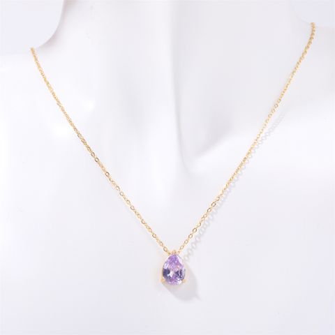 201 Stainless Steel 304 Stainless Steel Glass Gold Plated Casual Simple Style Plating Water Droplets Zircon Pendant Necklace