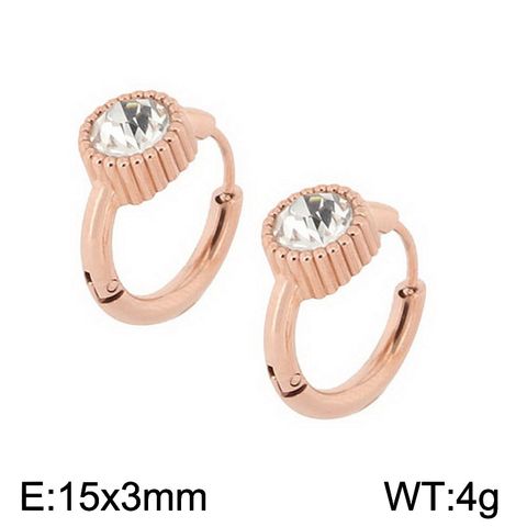 1 Pair Simple Style Oval Butterfly Rectangle Plating Inlay Titanium Steel Zircon 18K Gold Plated Hoop Earrings