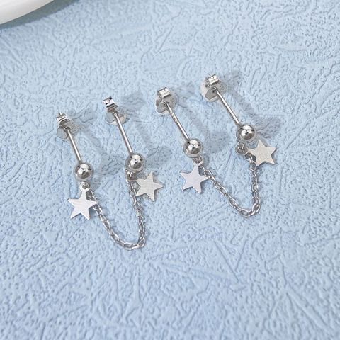 1 Pair Glam Sweet Star Solid Color Plating Sterling Silver Ear Studs