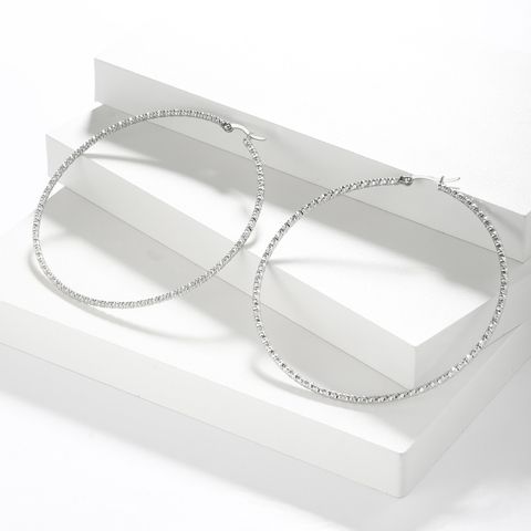 1 Pair Simple Style Classic Style Solid Color Plating Inlay Stainless Steel Artificial Diamond Hoop Earrings