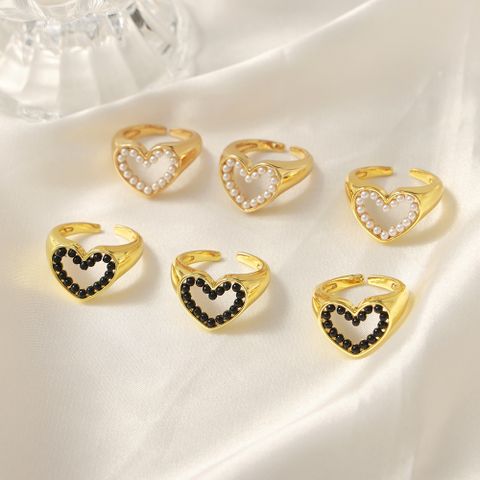 Casual Elegant Simple Style Heart Shape Imitation Pearl Copper Plating 18k Gold Plated Unisex Open Rings