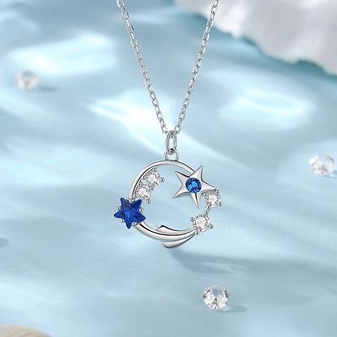 Elegant Simple Style Star Sterling Silver Plating Inlay Zircon Pendant Necklace