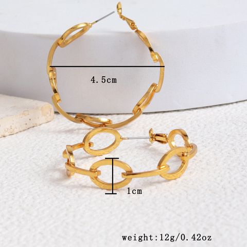 1 Pair Cute Lady Shiny Solid Color Plating Hollow Out Copper 18k Gold Plated Hoop Earrings Ear Studs