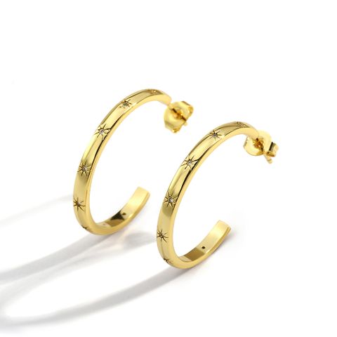 Simple Style C Shape Plating Copper Zircon 18k Gold Plated Ear Studs