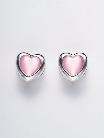 1 Pair Simple Style Heart Shape Inlay Copper Zircon Silver Plated Ear Studs