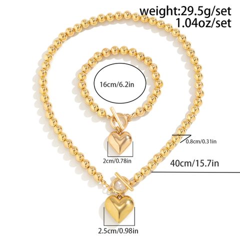 Exaggerated Fashion Heart Shape CCB Artificial Pearl Beaded Plating Women's Bracelets Necklace
