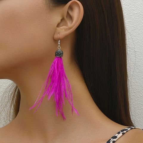 1 Pair Original Design Romantic Solid Color Feather Drop Earrings