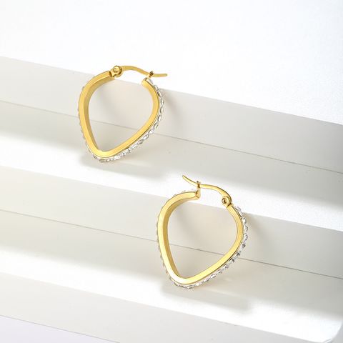 1 Pair Simple Style Classic Style Solid Color Plating Inlay Stainless Steel Artificial Diamond Hoop Earrings