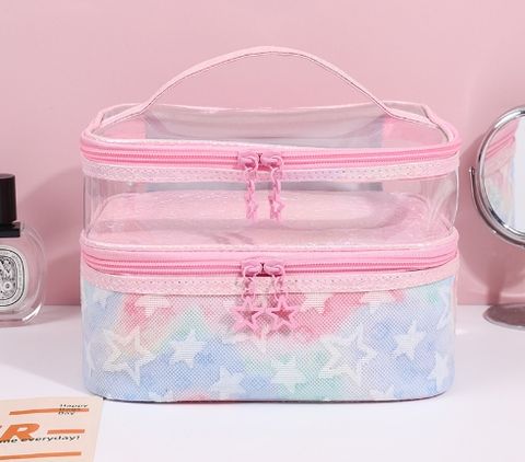 Cute Star Tie-dyed Five-pointed Star Chain Link Fencing Square Makeup Bags