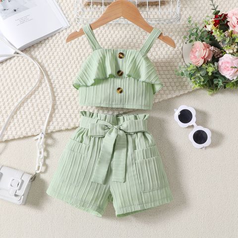 Cute Solid Color Bow Knot Cotton Girls Dresses