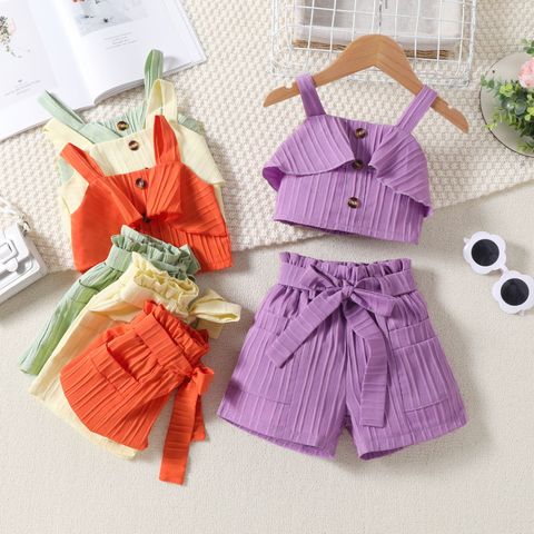 Cute Solid Color Bow Knot Cotton Girls Dresses