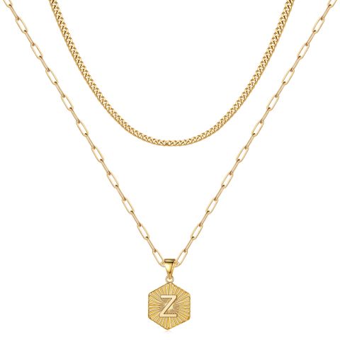 Hip-hop Cool Style Hexagon Letter Copper Plating 14k Gold Plated Layered Necklaces