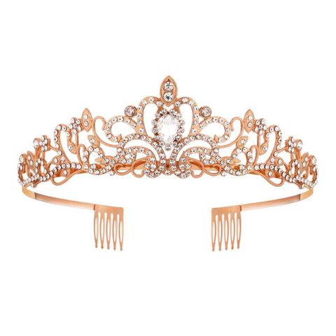 Women's Lady Crown Metal Inlay Artificial Crystal Crown