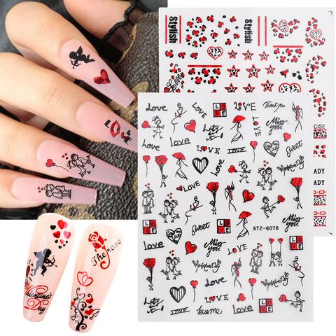 Valentine's Day Elegant Letter Heart Shape Rose Stickers Nail Decoration Accessories 1 Piece